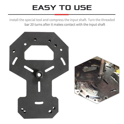 Steel component of DPS6 Clutch Tool Kit For Volvo And Ford Dry Dual Clutch Transmissions next to installation diagram