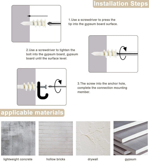 Installation steps for Heavy Duty Self Drilling Drywall Anchors Kit With Screws Size Eight One And One Quarter Inch 100 Piece Assortment