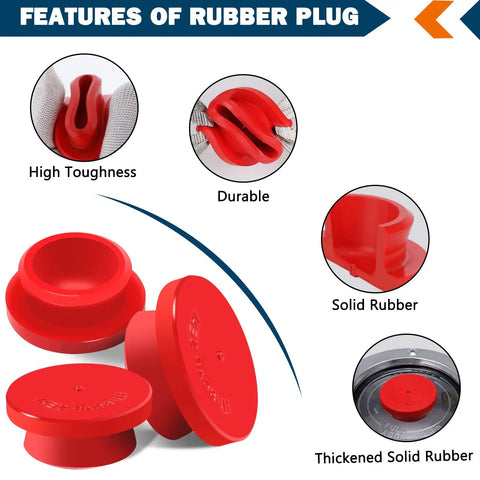 1-1/8 Inch Vented Hubcap Rubber Plugs For Trailer Wheel Covers Replacement Fits Stemco 359-5990, red plugs displayed.