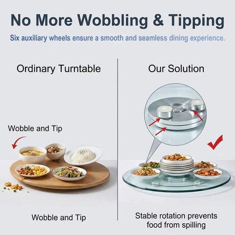 Comparison of ordinary turntable and Workhorse Tempered Glass Lazy Susan Turntable For Table Top With 360 Degree Silent Bearing.