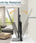 Hella Secure TV Anti Tip Anchors For Baby Proofing Lock Down Flat Screens Straight Up Hassle Free Hardware Stainless Steel Wall Safety Straps Adjust Smoothly From 5.5 To 8.2 Inches Double Pack in use, showing anti-tip retainer system.