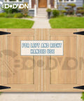 Wooden double gate with 4 Inch T Strap Gate Hinges Heavy Duty Black Iron Tee Hinges Made From Solid Iron With Glossy Powder Coating.