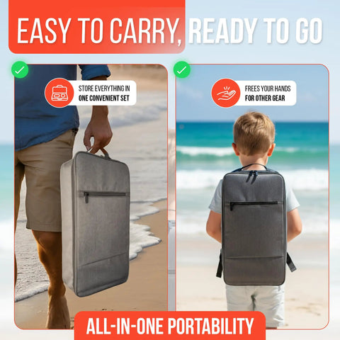 Man carrying travel bag and child with backpack for Turbo 18 Inch High Speed Remote Control Boat For Adults Up To 21 MPH, Self Righting RC Boat
