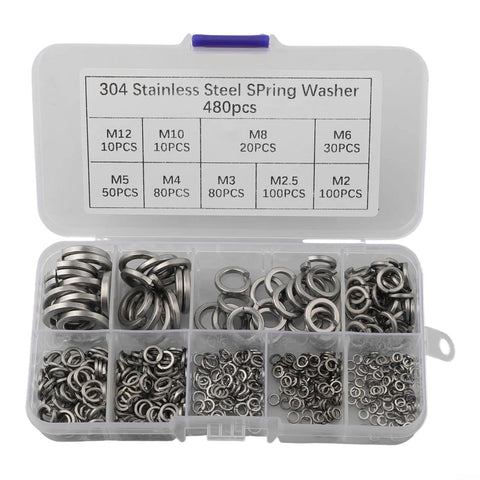 Spring Lock Washers Set 304 Stainless Steel Anti Loosening Spiral Design For Heavy Vibration Built To Last Real Tough Hardware 9 Size Assortment For Auto Marine Machinery Home Projects. 480-piece organizer case with M2-M12 washers