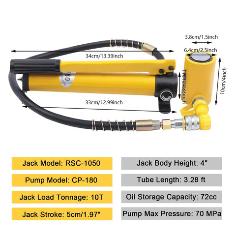 Heavy Duty 10 Ton Hydraulic Jack Porta Power Ram Kit Paired With Cp 180 Manual Pump For Easy No Sweat Lifting Two Inch Stroke Industrial Mini Cylinder Built Like A Tank And Leak Free