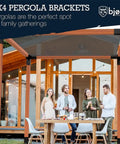 People enjoying outdoor gathering under Modular Pergola Kit With Easy DIY Hardware And Elevated Wood Stand No Brainer Setup.
