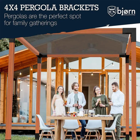 People enjoying outdoor gathering under Modular Pergola Kit With Easy DIY Hardware And Elevated Wood Stand No Brainer Setup.