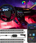 Interior Car LED Lights Kit With App Control, RGB Mood Lighting For Cars showing DIY Color Studio and Music Sync Mode setup.