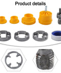 Belnotelt Pvc Pipe Threader Kit For 4 And 6 Point Ppr Water Pipes With Electric Drill Attachment includes yellow and metal tools.