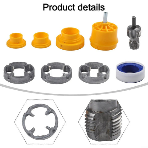Belnotelt Pvc Pipe Threader Kit For 4 And 6 Point Ppr Water Pipes With Electric Drill Attachment includes yellow and metal tools.