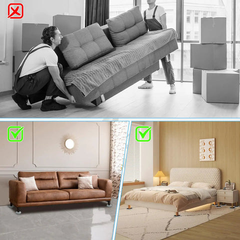 3-In-1 Furniture Sliders Kit For Carpet And Hard Floors, Heavy-Duty Moving Pads With 8 Carpet Sliders 4.3 Inches, Plus 4 Hard Floor Socks And 1 Lifter, Protects Floors And Makes It No Sweat To Glide Heavy Furniture