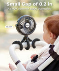 Rechargeable Battery Operated Stroller Fan Clip On for Baby, 360 Degree Adjustable Clip Fan on stroller with baby outdoors