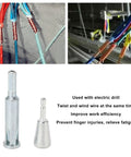 Pro Grade 40Cr Steel Wire Stripper And Terminal Twist Fixture Compatible With Power Drills showing wire twisting and stripping tools.