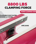 Close-up of a Round Bench Vise Four Inch Heavy Duty With 360 Degree Swivel Base, showing replaceable jaw plates and pipe jaws.