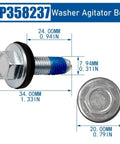 Washer Agitator Bolt 5/16-24 WP358237 Replacement Part For Whirlpool Front Load And Top Load Washers, steel bolt with measurements shown