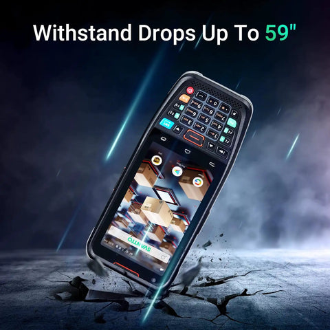 Android 13 Handheld Barcode Scanner For Warehouse And Retail, Fast 1D 2D And QR Scanning shown dropping from 59 inches