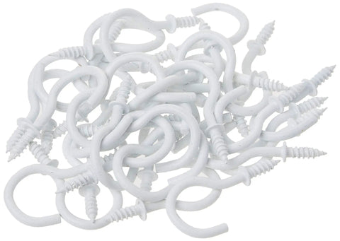 Seven Eighths Inch Alloy Steel Cup Hooks Pack Of 36 White Perfect For Securing Mugs, Kitchen Towels, Feeders, Planters And More