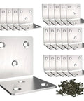 Heavy Duty Stainless Steel Corner Brackets Providing Bulletproof L Shape Reinforcement For Sturdy Home Shelves And Furniture Projects No Hassle Quick Install with screws.
