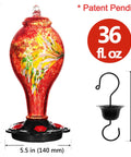 Hand Blown Glass Hummingbird Feeder With Ant Moat, 36 Fluid Ounces, Five Feeding Stations, Bold Red Color, outdoor decor