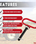 Heavy Duty Magnetic Hitch Pin With Ultra Strong Neodymium Magnet, red handle, black steel pin, tractor in background
