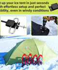Universal Ice Anchor Drill Adapter For Ice Fishing Shelters And Auger Bolts used with power drill and green ice tent setup