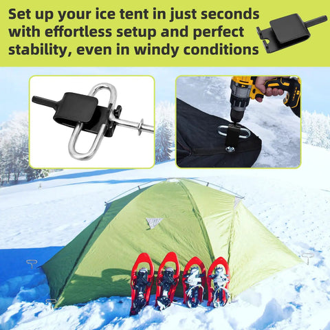 Universal Ice Anchor Drill Adapter For Ice Fishing Shelters And Auger Bolts used with power drill and green ice tent setup