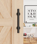 Two Sided 12 Inch Sliding Barn Door Handle Hardware With Round Grip And Flush Pull on wooden interior door