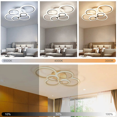 Dimmable LED Ceiling Light With Dope 6 Ring Flower Design, 31.4 Inch Flush Mount Chandelier showing 3000K/4000K/6500K settings