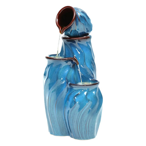 Outdoor Ceramic Water Fountain With 4 Tier Pots Turquoise Ocean Wave Texture 29 Inch Garden Centerpiece For Patio Yard Or Porch Creates A Relaxing Serene Oasis With Dynamic Waterfalls
