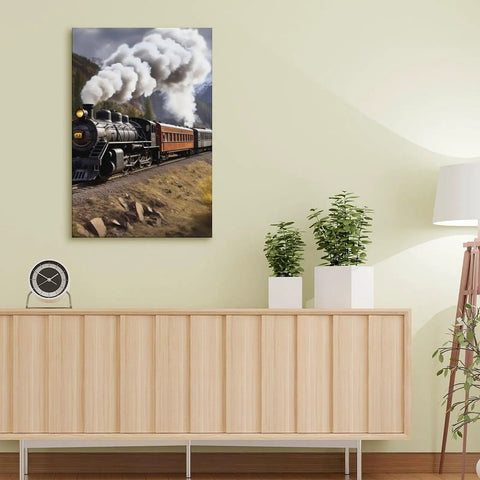 Dope Steam Locomotive Train Wall Art For Living Room And Office, Modern Canvas Print Framed Painting, Minimalist Abstract Steam Engine Artwork For Hallway Decor, Premium Quality 12x18 Inch.