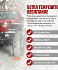 Red SUV on snow with Extendable Offroad Traction Tracks With Jack Base Multifunction Recovery Mat For Snow Mud Sand Twin Pad Design visible