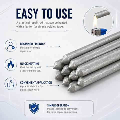 Low-Temp Welding Rod Set With Fluxless Aluminum Solder Sticks, Easy to Use and Quick Heating, 3 Inch Long, 6 Pack