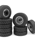 RC Car Repair Kit For One Fourteen Scale RC Tractor Truck And Trailer With Durable Wear Resistant Tires And Rims Displayed