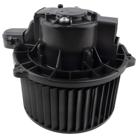 Top Shelf Hvac Heater Blower Motor Assembly Plug And Play Slick Swap For Chevrolet Bolt Ev And Bolt Euv Vehicles 2017 To 2023 Featuring Heavy Duty Heat Resistant Durability side view of black replacement blower motor with durable fan design.