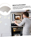 Man installing microwave waveguide mica sheets for cooking and baking, preventing burns, and extending microwave life. 12 pack.
