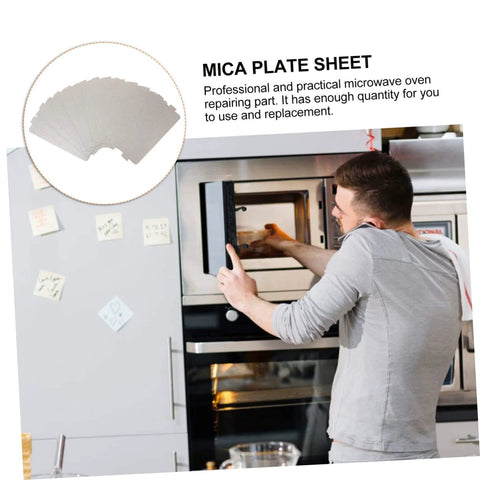 Man installing microwave waveguide mica sheets for cooking and baking, preventing burns, and extending microwave life. 12 pack.