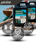 Two one-gallon containers of Heavy Duty Water Based Marine Varnish Shields Coastal Wood And Yachts From Salty Air While Delivering Hella Durable Scratch Protection With An Elegant Matte Look That Truly Stands Out.