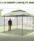13x13 Straight Leg Pop Up Canopy Tent No Fuss One Person Setup, 169 Sq Ft Shade, Auto Extending Eaves, Gray Shelter with Center Lock