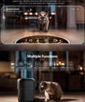 Smart Automatic Cat Feeder with 1080P HD Camera, infrared night vision, and cat eating dry kibble in low light.