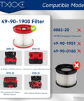 M18 Vacuum Filter Replacement 49-90-1900 Compatible With 0880-20 And 0780-20 Models 4 Pack For Shop Vac shown with compatible vacuums