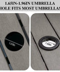 Close-up of umbrella hole dimensions on All Weather Outdoor Umbrella Stand Table With Two Weight Bags 22 Inch Wicker Side Table.