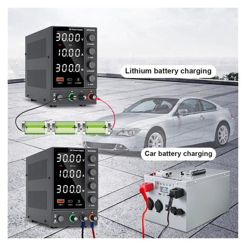 Beefy DC Lab Power Supply Adjustable Bench Source 30V 10A And 60V 5A Switching Regulated Supply With USB Fast Charge Short Circuit Protection Low Ripple Compact High Power Density Easy Voltage Stabilization And Current Limit DPS3010U for battery charging