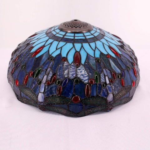 Sea Blue Dragonfly Style Stained Glass Lamp Shade Replacement 16x8 Inch With Cap For Table Lamps Pendant Lights And Ceiling Fixtures
