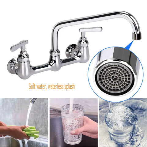 8 Inch Swivel Spout Replacement Kit For Commercial Kitchen Sink Faucets With M25x1 25mm Connector 2 GPM Aerator shown installed with water flow.