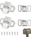 Spring Loaded Roller Latch Replacement Kit for Cabinets and Mailbox Doors with screws, two roller catches, and two strike plates