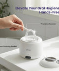 Ultrasonic Retainer Cleaner With UV Light And 45KHz Cleaning Pod, showing custom draining basket and precision tweezer