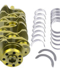 All In One Crankshaft And Rod Bearing Kit For 2.4L Hyundai Sonata Santa Fe Tucson And Kia Forte 2359cc L4 Engines 2011 2015 Bolt In Replacement Compatible With OEM 23111-2G200 23111-2G230 crankshaft and bearings on white background.