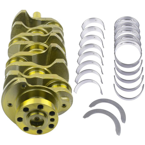 All In One Crankshaft And Rod Bearing Kit For 2.4L Hyundai Sonata Santa Fe Tucson And Kia Forte 2359cc L4 Engines 2011 2015 Bolt In Replacement Compatible With OEM 23111-2G200 23111-2G230 crankshaft and bearings on white background.