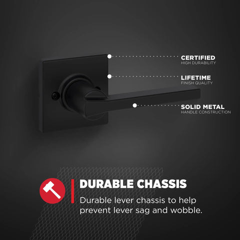 Casey Dummy Door Handle For Closets And Pantry, Single Sided Lever, matte black, solid metal, durable chassis display