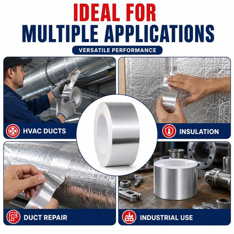 Heavy Duty High Temperature Aluminum Foil Tape 3.6 Mil 3 Inch Core 50 Yards for HVAC Duct Repair, Heat Shield Protection Against Water Vapor, Moisture, Flames, Smoke and Weather on HVAC ducts and insulation
